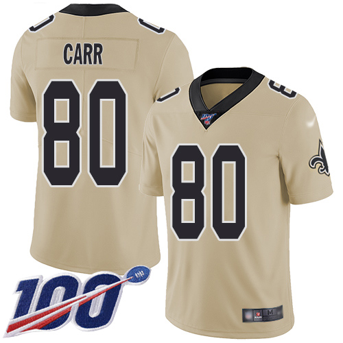 Men New Orleans Saints Limited Gold Austin Carr Jersey NFL Football #80 100th Season Inverted Legend Jersey